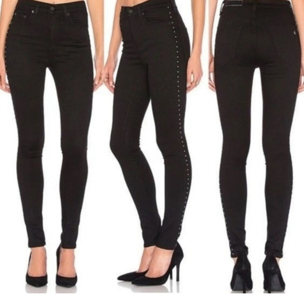 Rag & Bone Dive High Rise Skinny Jeans Black Studded Side Stripe Size 25